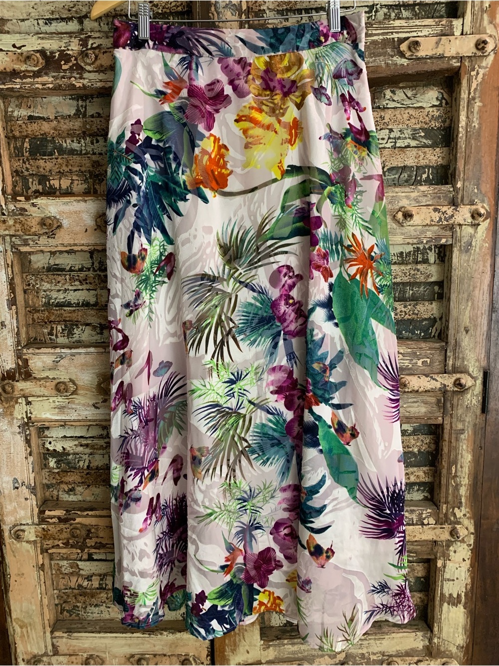 NWT Flint & Moss Tropical Boho Floral Midi Skirt Multicolor Semi-Sheer A-line, S